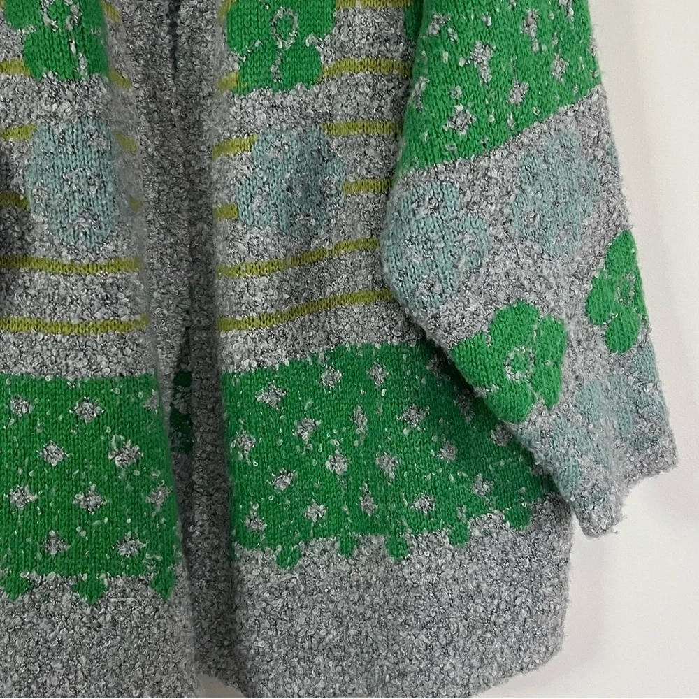 Natural Life Calla Jacquard Chunky Knit Boho Cardigan Sweater Sz S/M Green Gray